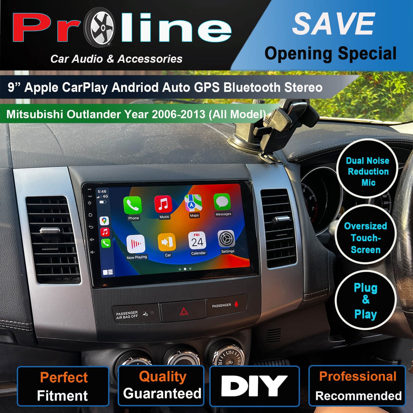Mitsubishi Outlander 2006-2013 GPS Bluetooth Stereo Wireless Apple Carplay Android Auto