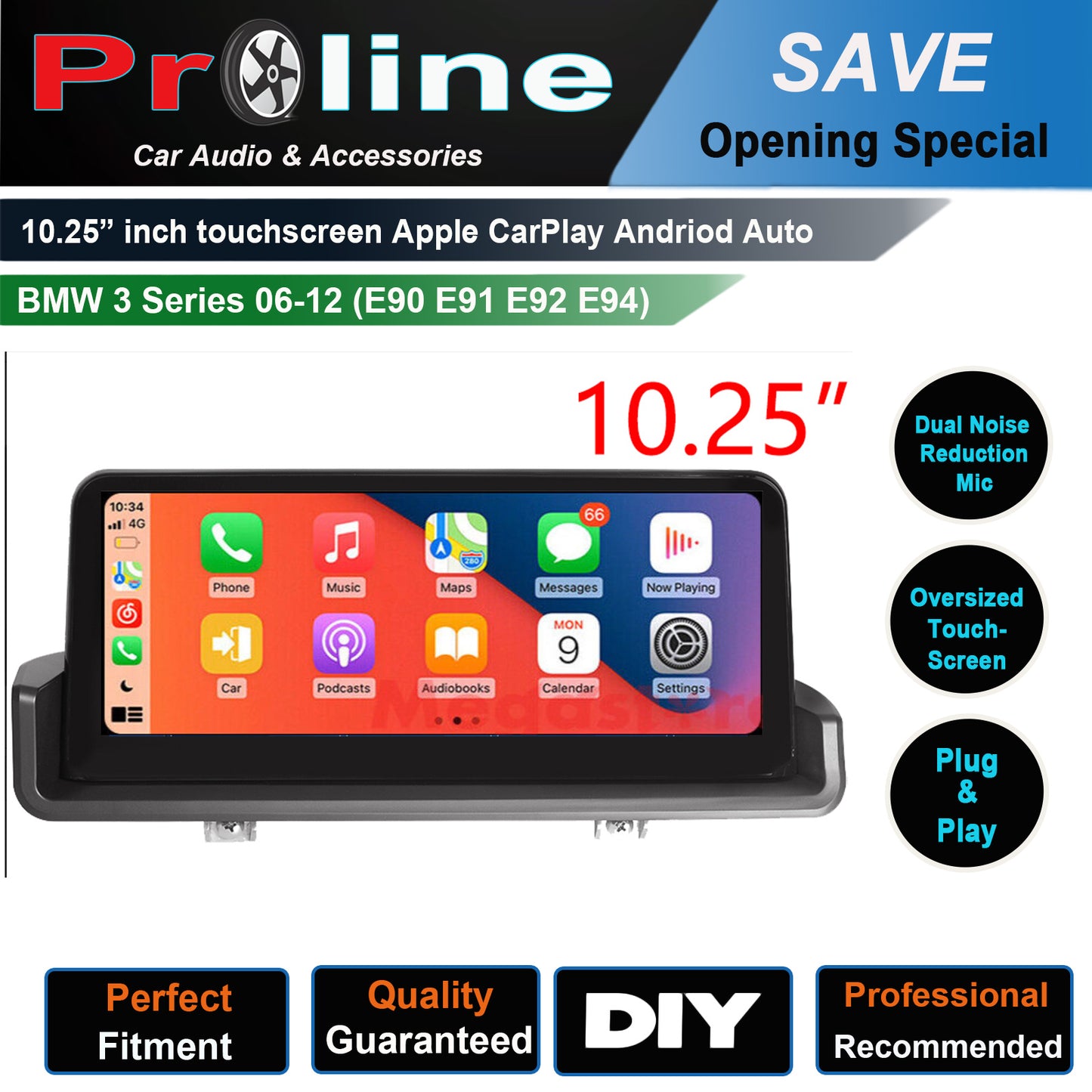 10.25 inch touchscreen BMW 3 Series 2006-2012 (E90 E91 E92 E94) aftermarket screen upgrade Car stereo wireless Carplay and wireless android auto