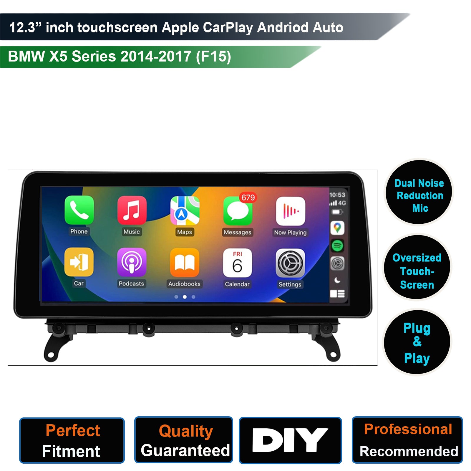 BMW x5 2014-2017 (F15) 12.3 inch touchscreen aftermarket screen upgrade Car stereo wireless Carplay and wireless android auto