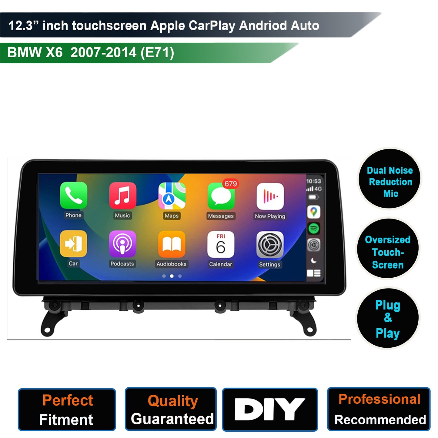 BMW x6  2007-2017（E71) 12.3 inch touchscreen aftermarket screen upgrade Car stereo wireless Carplay and wireless android auto