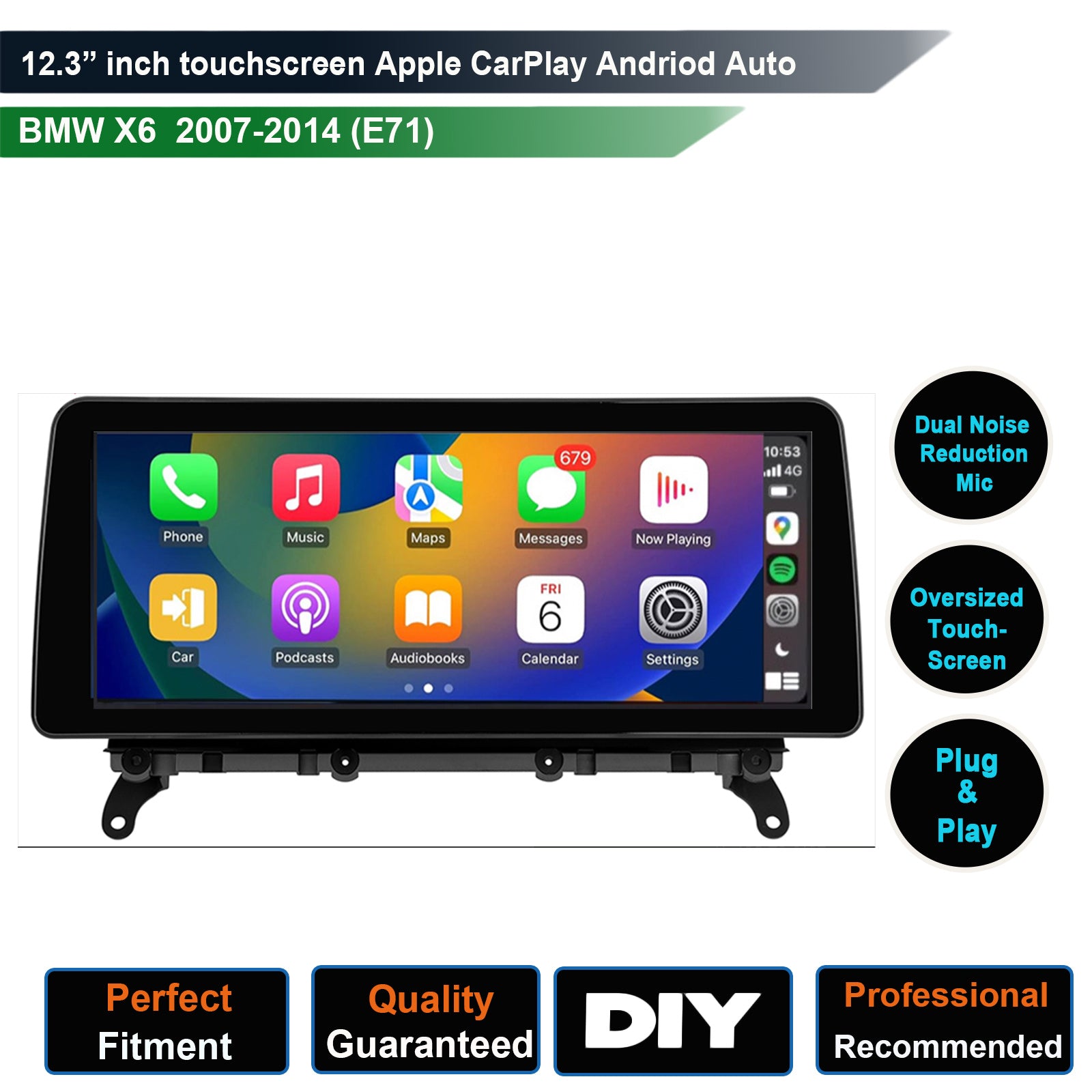 BMW x6  2007-2017（E71) 12.3 inch touchscreen aftermarket screen upgrade Car stereo wireless Carplay and wireless android auto