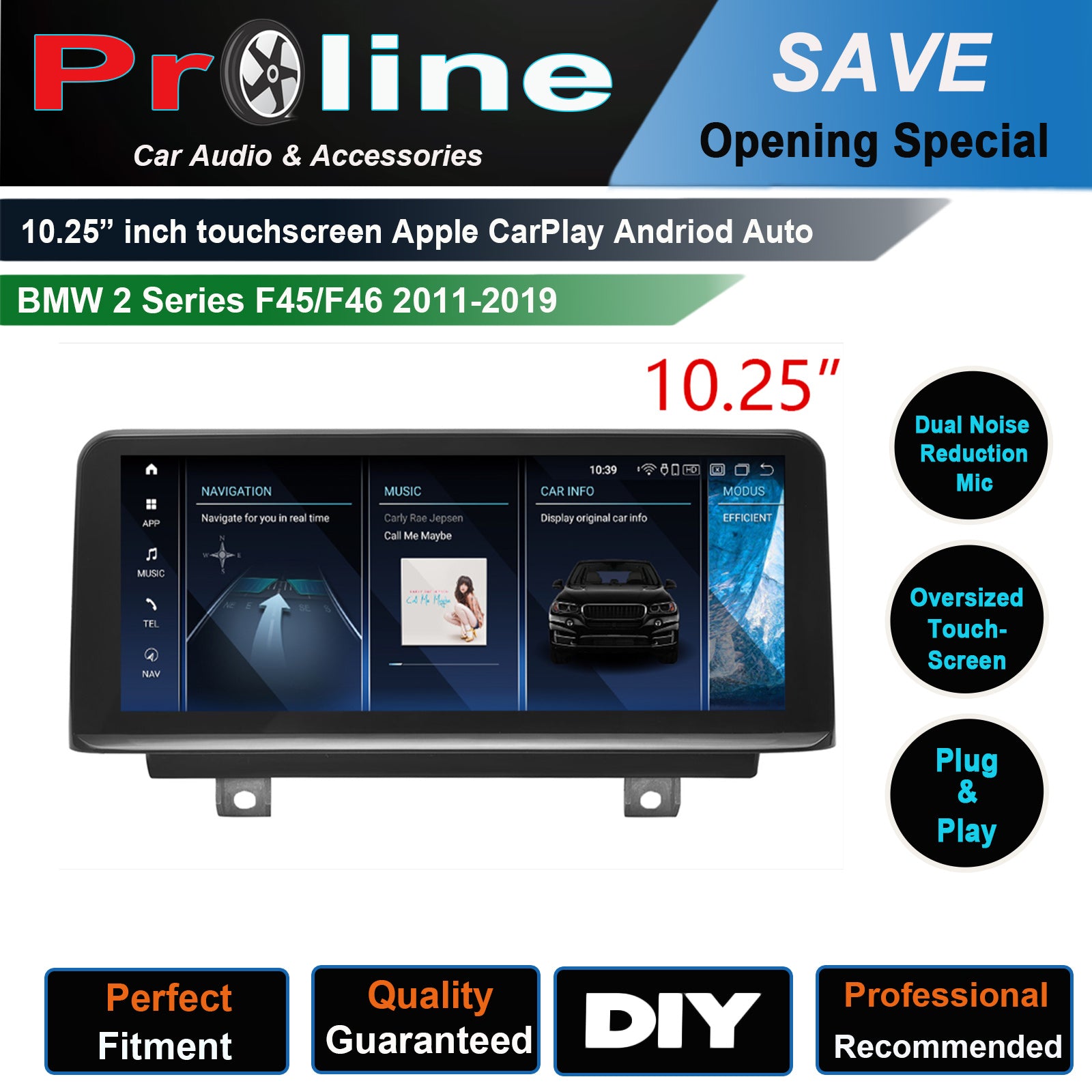 10.25 inch touchscreen BMW 2 Series F45 F46 2012-2017 aftermarket screen upgrade Car stereo wireless Carplay and wireless android auto