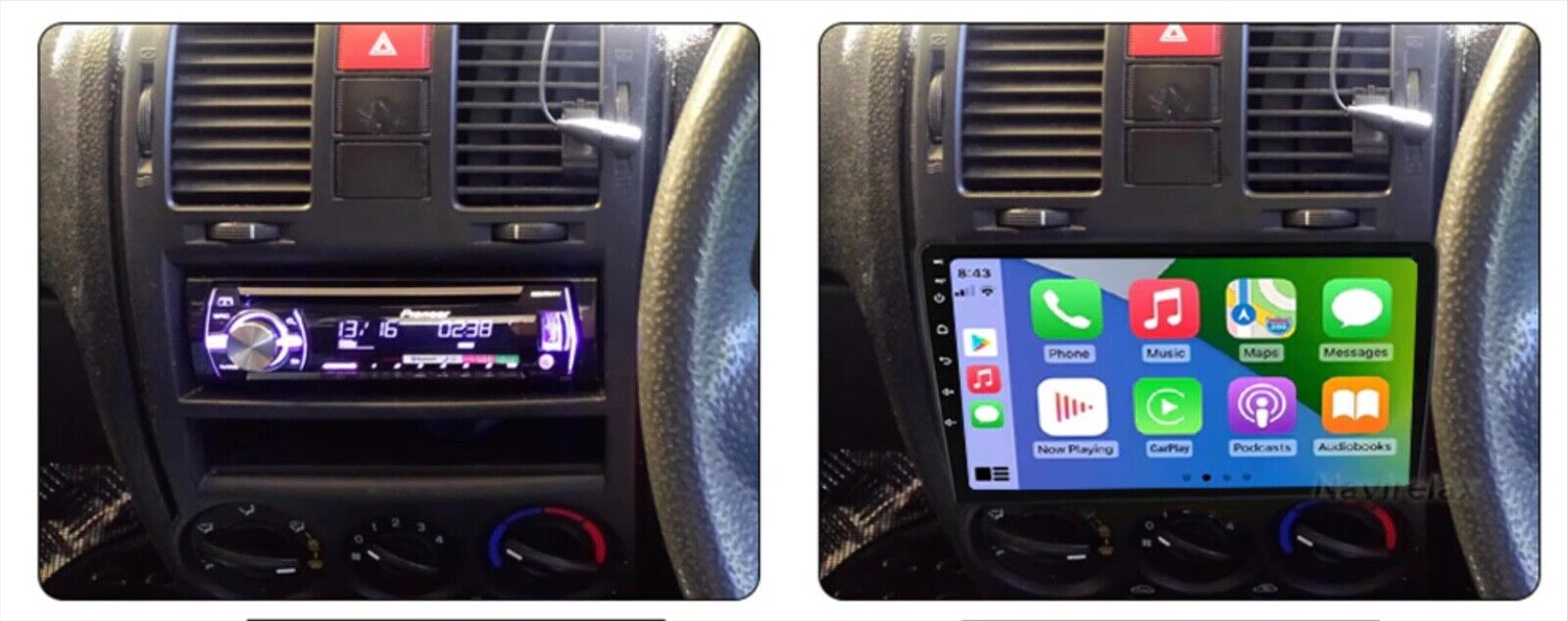 Hyundai Getz 02-11 GPS Bluetooth Apple CarPlay Android Auto USB Stereo Screen, Radio stereo GPS Camera for Hyundai Getz 02-11 head unit upgrade for Fit Hyundai Getz 02-11 head unit replacement for Fit Hyundai Getz 02-11 head unit upgrade, for Fit Hyundai Getz 02-11 stereo upgrade suit both manual and digital air condition control, provides installation. Upgrade to the Lastest Wireless Apple CarPlay Android Auto. 