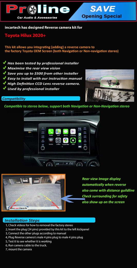 Add Reverse Camera Kit for Toyota Hilux Factory Screen 2020 to 2023 integration