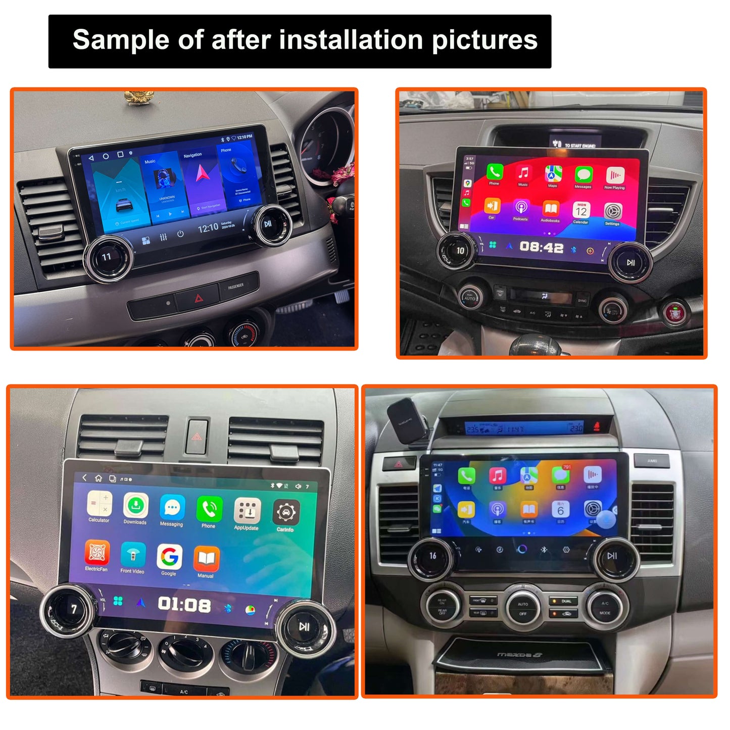 sample of after installation pictures double Knob control touchscreen wireless Apple CarPlay wireless Android Auto