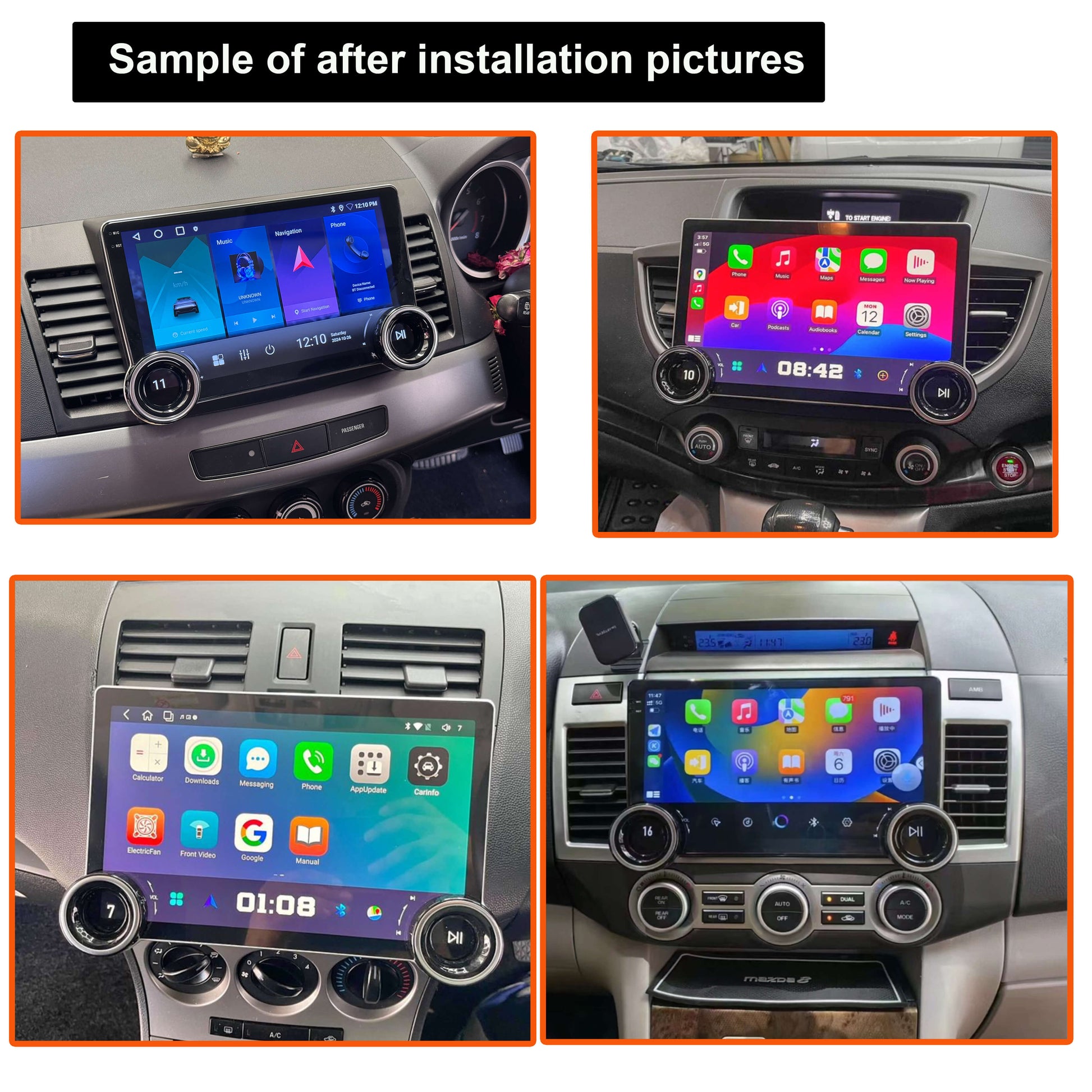 sample of after installation pictures double Knob control touchscreen wireless Apple CarPlay wireless Android Auto