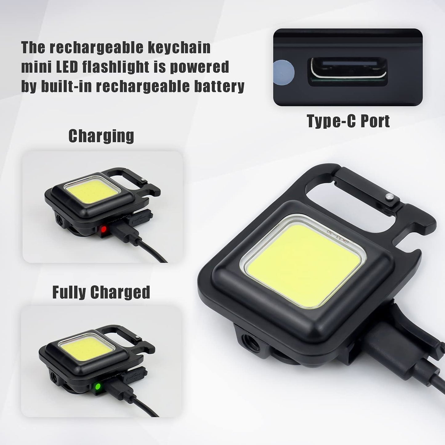Portable COB LED Work Light USB Rechargeable Flashlight Magnetic Base Worklight Camping Light Pocket Emergency Light Mini Torch Keychain Light