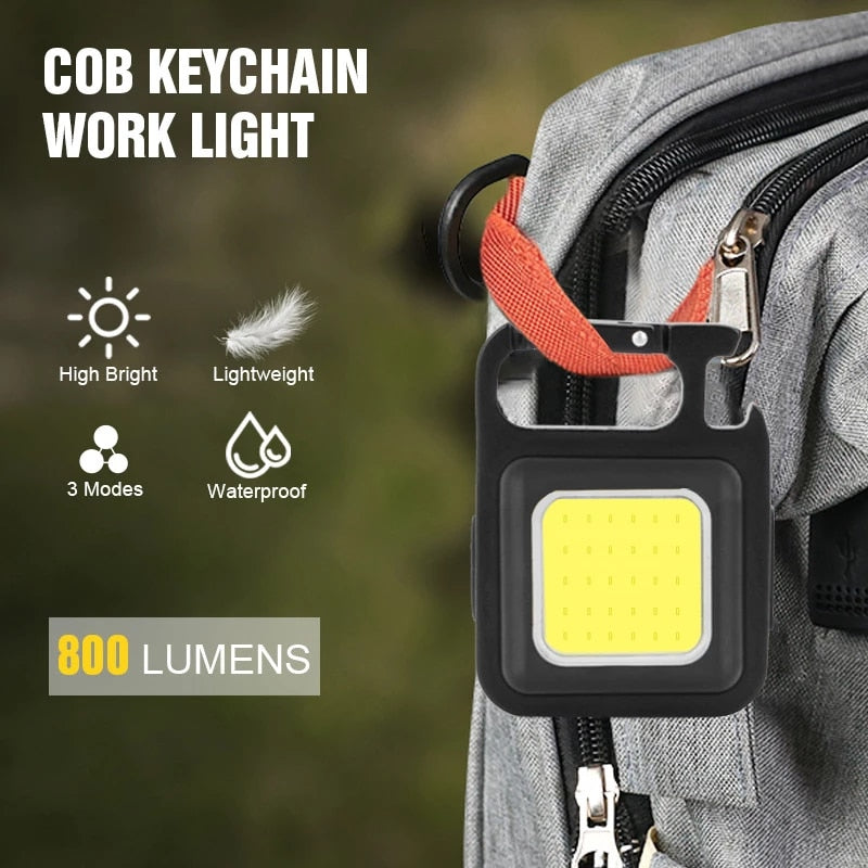 Portable COB LED Work Light USB Rechargeable Flashlight Magnetic Base Worklight Camping Light Pocket Emergency Light Mini Torch Keychain Light