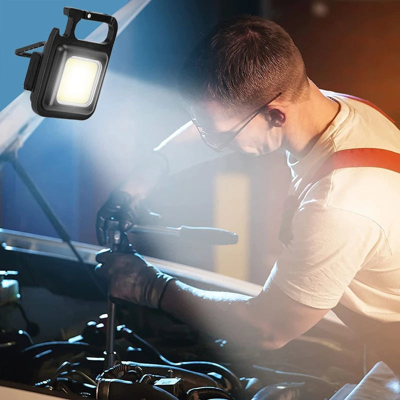 Portable COB LED Work Light USB Rechargeable Flashlight Magnetic Base Worklight Camping Light Pocket Emergency Light Mini Torch Keychain Light