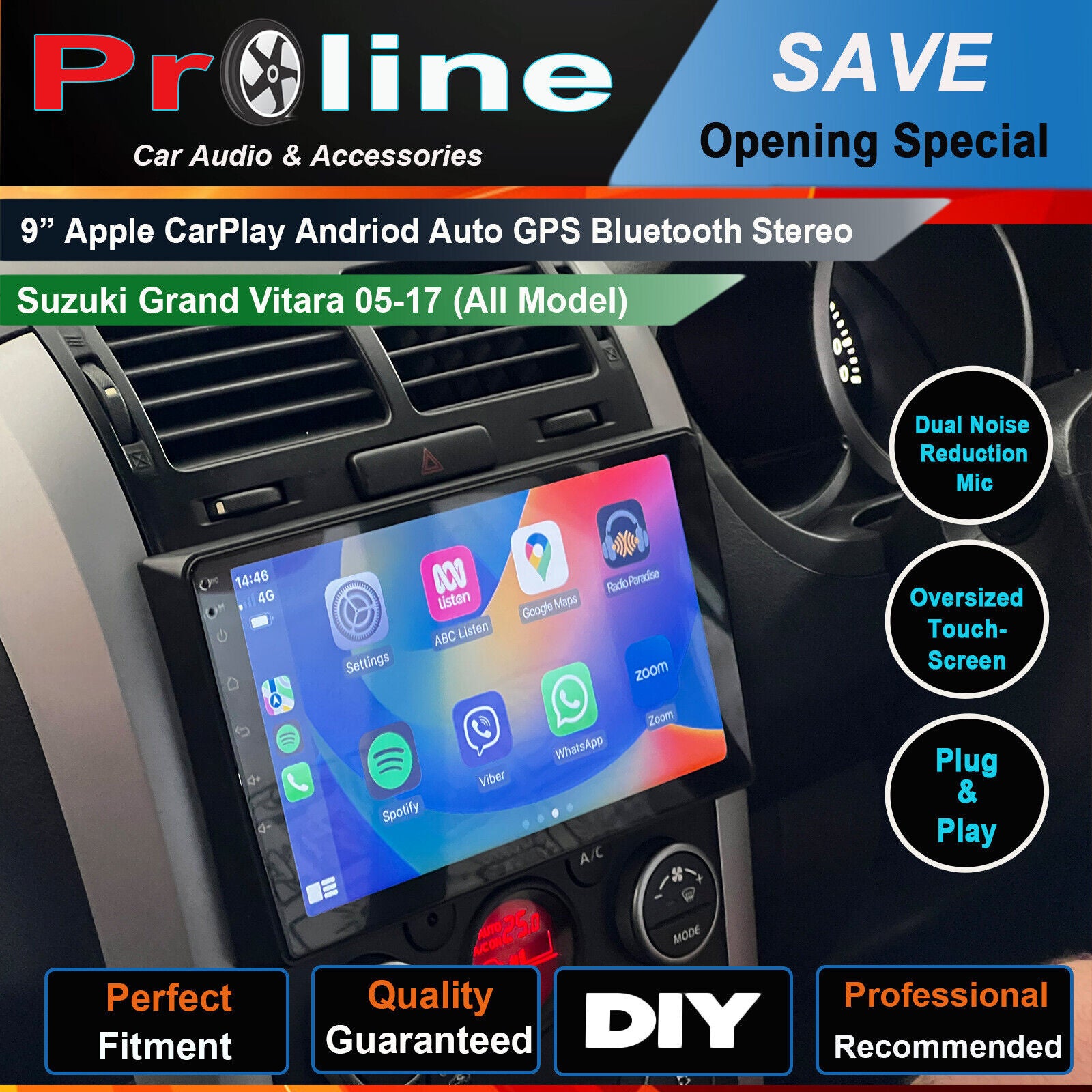 Suzuki Grand Vitara 05-17 Wireless Apple CarPlay GPS Radio Bluetooth stereo accessories,  Suzuki Grand Vitara 05-17 head unit upgrade for Suzuki Grand Vitara 05-17, head unit replacement for Suzuki Grand Vitara 05-17 head unit upgrade, Suzuki Grand Vitara 05-17 stereo upgrade suit both manual and digital air condition control, provides installation. Upgrade to the Latest Wireless Apple CarPlay Android Auto