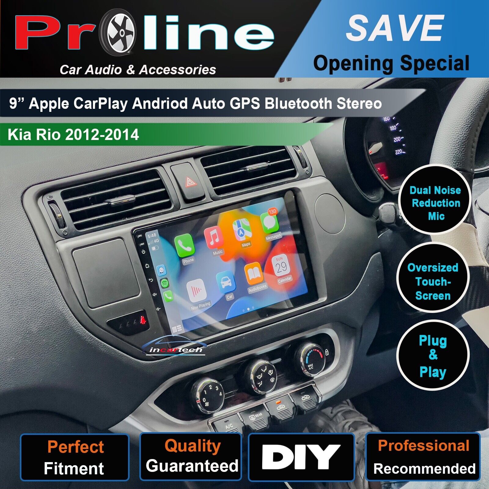 Kia Rio 2012-2014 Wireless Apple CarPlay Android auto GPS Bluetooth St ...