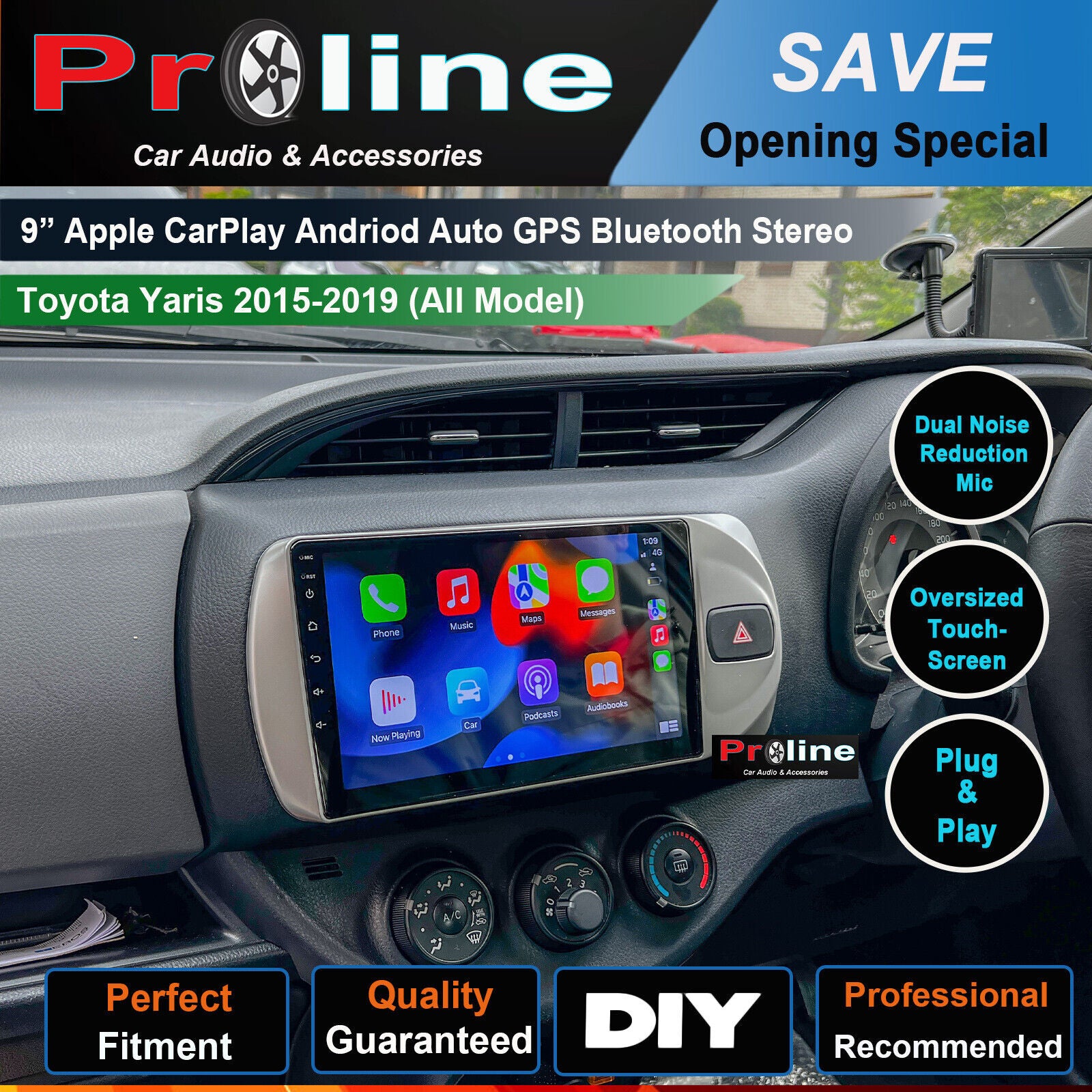 Fit Toyota Yaris 15-19 Wireless Apple CarPlay GPS Bluetooth Stereo DSP 9" Screen, Toyota Yaris 15-19 head unit upgrade for Toyota Yaris 15-19  Toyota Yaris 15-19 head unit replacement for Toyota Yaris 15-19 upgrade, Toyota Yaris 15-19  stereo upgrade suit both manual and digital air condition control, provides installation. Upgrade to the Lastest Wireless Apple Carplay Android Auto