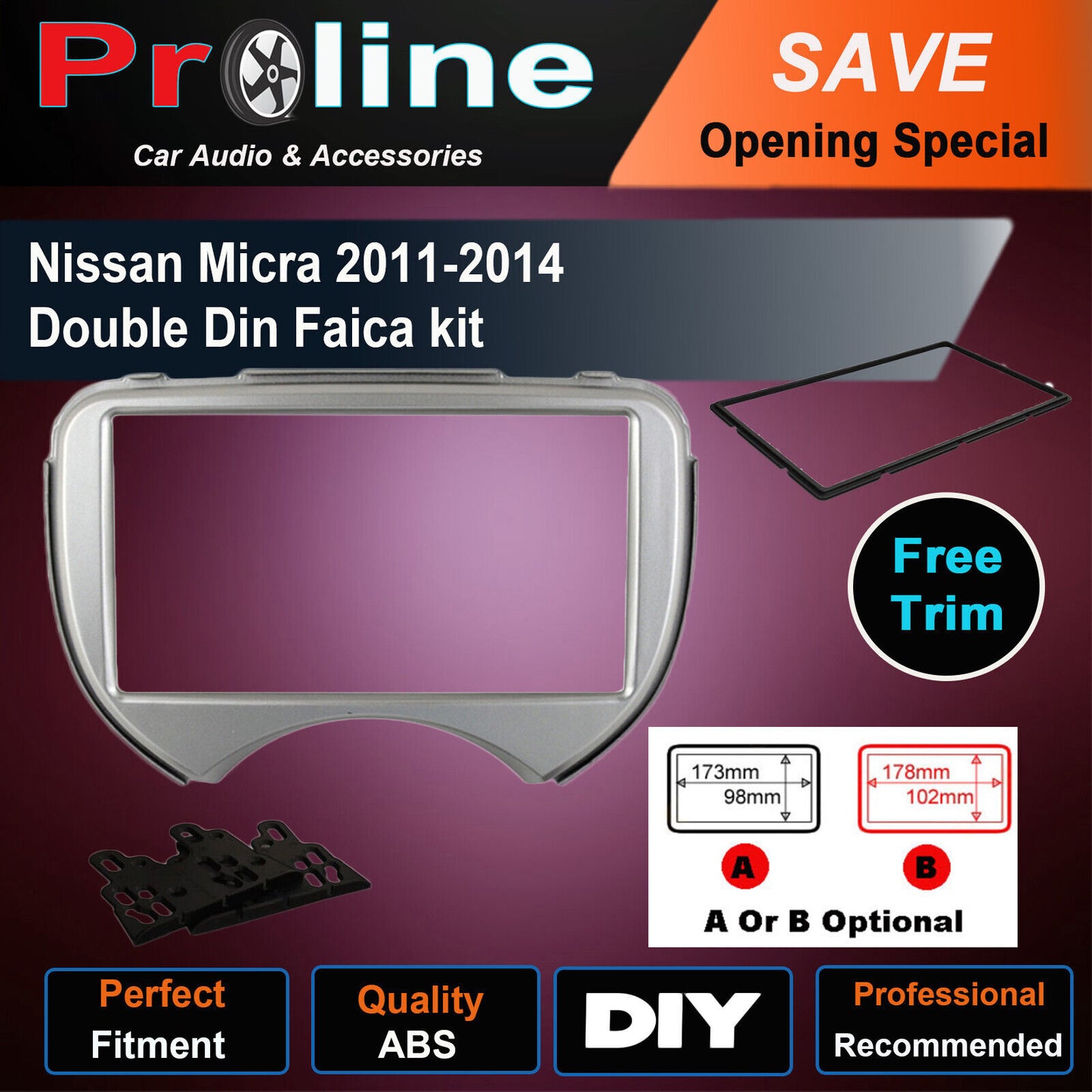 fit Nissan Micra K13 radio Double 2 Din fascia dash panel facia trim plate