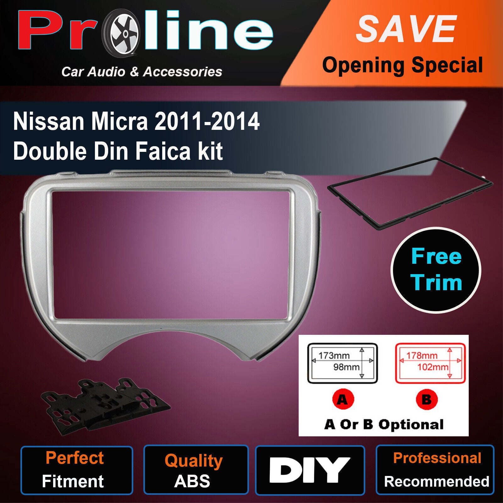fit Nissan Micra K13 radio Double 2 Din fascia dash panel facia trim plate