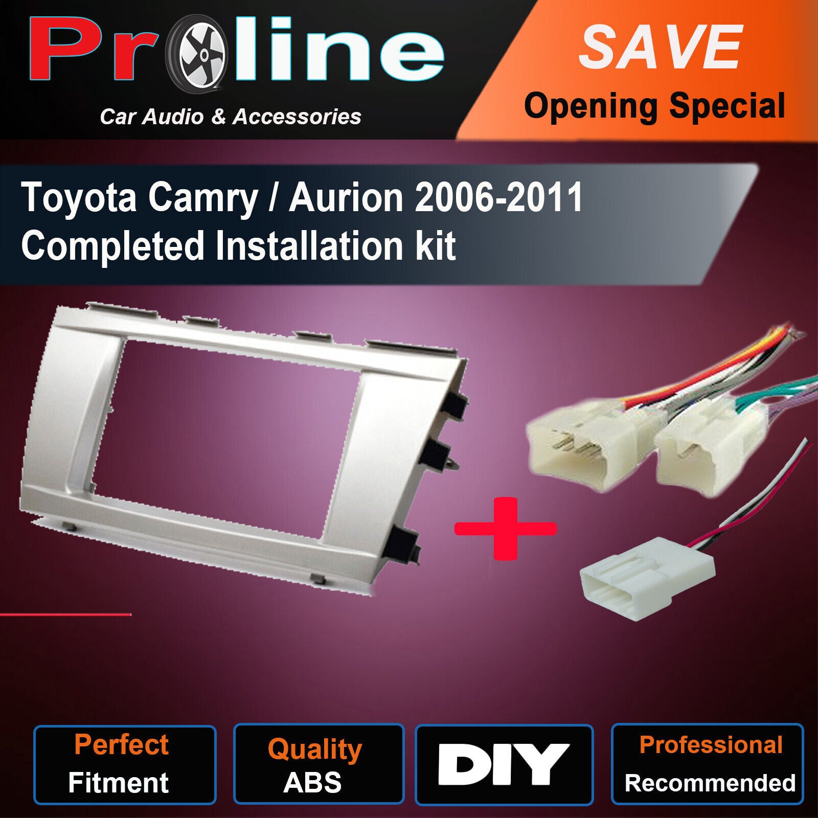 Fit Toyota Camry 06-10 stereo radio Double Din fascia facia kit wiring harness. Support both 173 x 98mm Double DIN and 178 x 102mm.Double DIN (99% of any aftermarket stereo)
