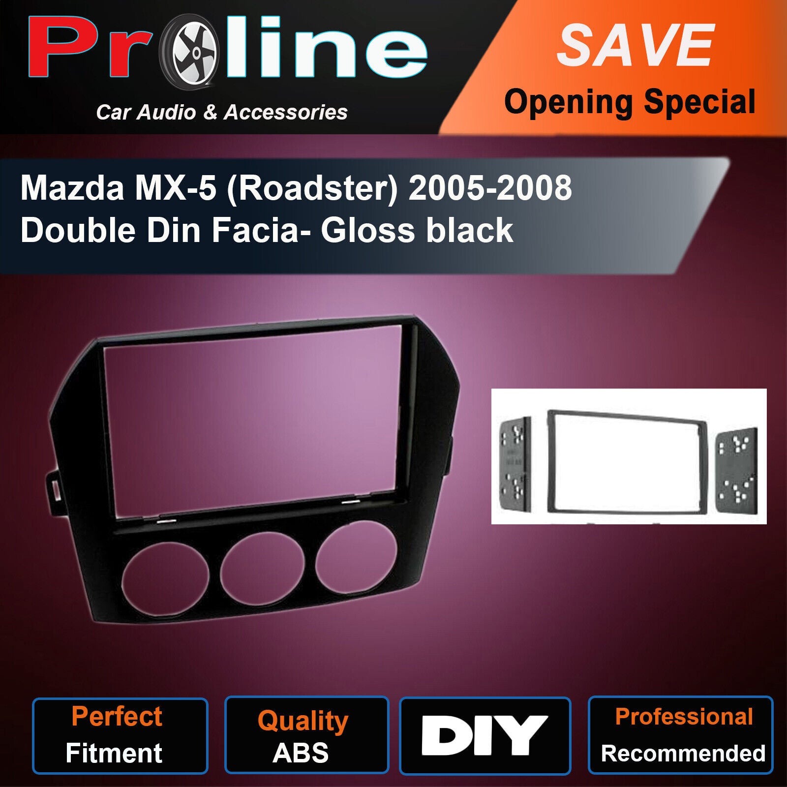 Mazda MX5 DOUBLE 2 DIN radio facia Fascia Dash Panel kit installation MX-5. Support both 173 x 98mm Double DIN and 178 x 102mm.Double DIN (99% of any aftermarket stereo)