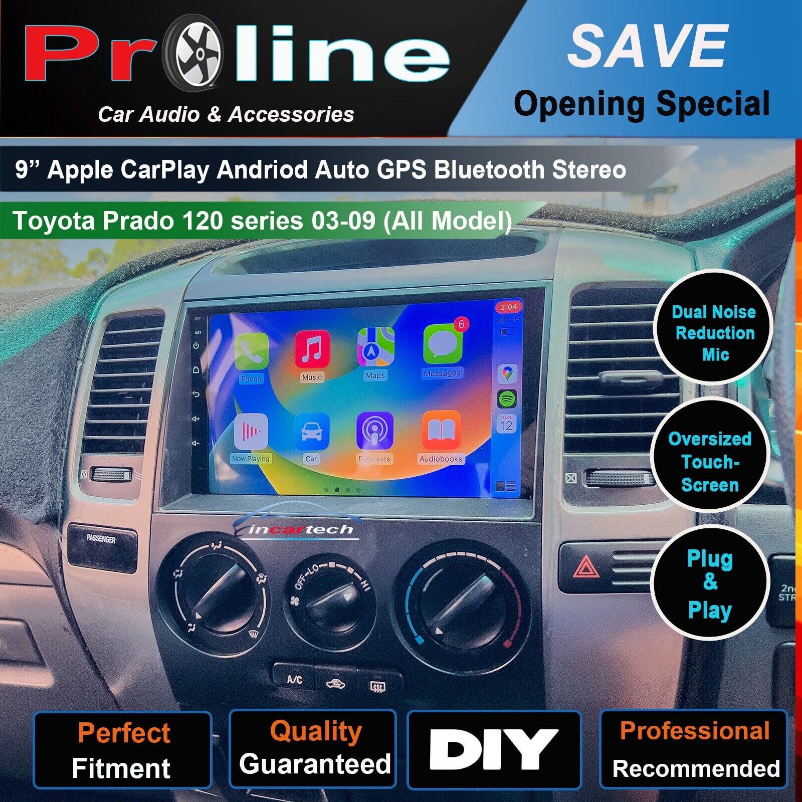 Fit Toyota Prado 120 Series GPS Bluetooth USB Apple CarPlay Android Auto Stereo, for Toyota Prado 120 Series head unit upgrade for Toyota Prado 120 Series  head unit replacement for Toyota Prado 120 Series unit upgrade, for Toyota Prado 120 Series stereo upgrade suit both manual and digital air condition control, provides installation. Upgrade to the Lastest Wireless Apple CarPlay Android Auto