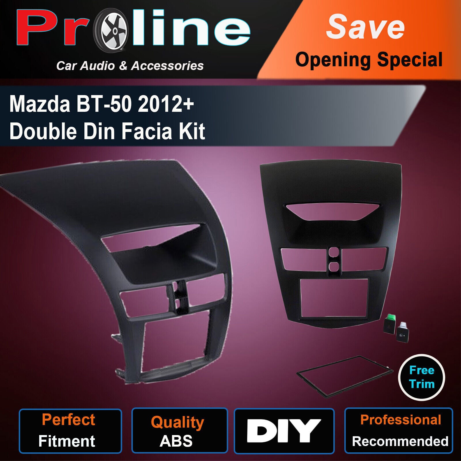 Mazda BT50 2012+ Radio Stereo double DIN Facia Dash Panel Trim Kit  Support both 173 x 98mm Double DIN and 178 x 102mm Double DIN (99% of any aftermarket stereo)