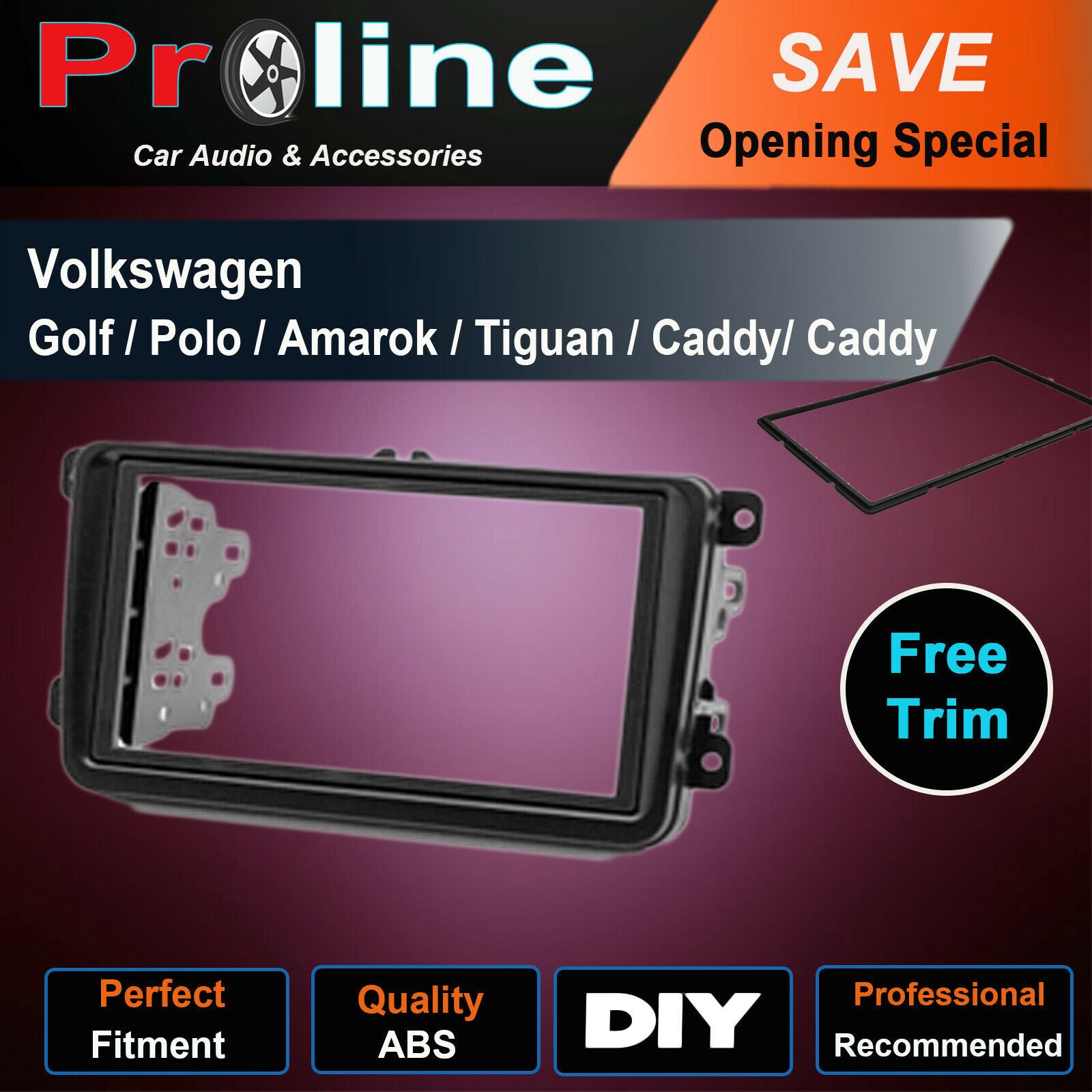 Double-DIN Facia Kit Fascia Panel Dash Surround Trim For Volkswagen Golf/ Polo/ Amarok/ Caddy. Support both 173 x 98mm Double DIN and 178 x 102mm.Double DIN (99% of any aftermarket stereo)